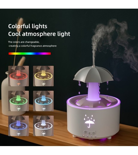 7インチカラフルレインドロップ加湿器、超音波ミスト、芳香療法機能、静音操作、リモコン、ナイトライト付き - 家庭やオフィス装飾、オフィス加湿器に最適 | モダン加湿器 | 超音波加湿器