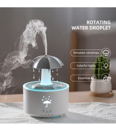 7インチカラフルレインドロップ加湿器、超音波ミスト、芳香療法機能、静音操作、リモコン、ナイトライト付き - 家庭やオフィス装飾、オフィス加湿器に最適 | モダン加湿器 | 超音波加湿器