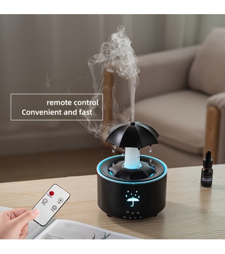 7インチカラフルレインドロップ加湿器、超音波ミスト、芳香療法機能、静音操作、リモコン、ナイトライト付き - 家庭やオフィス装飾、オフィス加湿器に最適 | モダン加湿器 | 超音波加湿器