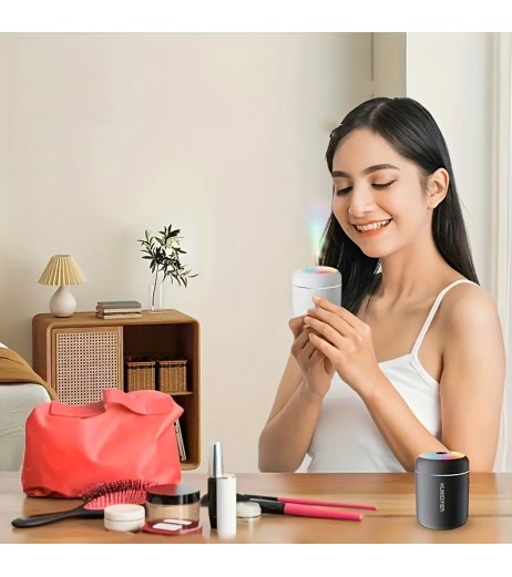 1pc ミニエア加湿器、カラーリードグラデーションライト付き、スタイリッシュなUSB電源、さまざまな部屋の種類に適した蒸発器冷たい霧技術、RVと家の屋内加湿、静音運転、簡単なクリーニング、安全で信頼性のある