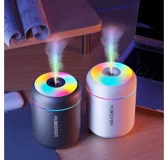 1pc ミニエア加湿器、カラーリードグラデーションライト付き、スタイリッシュなUSB電源、さまざまな部屋の種類に適した蒸発器冷たい霧技術、RVと家の屋内加湿、静音運転、簡単なクリーニング、安全で信頼性のある