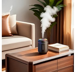 1pc ミニエア加湿器、カラーリードグラデーションライト付き、スタイリッシュなUSB電源、さまざまな部屋の種類に適した蒸発器冷たい霧技術、RVと家の屋内加湿、静音運転、簡単なクリーニング、安全で信頼性のある