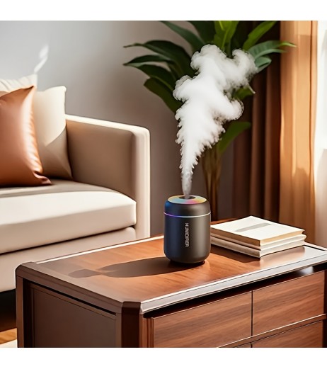 1pc ミニエア加湿器、カラーリードグラデーションライト付き、スタイリッシュなUSB電源、さまざまな部屋の種類に適した蒸発器冷たい霧技術、RVと家の屋内加湿、静音運転、簡単なクリーニング、安全で信頼性のある