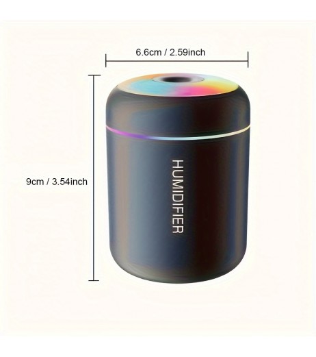 1pc ミニエア加湿器、カラーリードグラデーションライト付き、スタイリッシュなUSB電源、さまざまな部屋の種類に適した蒸発器冷たい霧技術、RVと家の屋内加湿、静音運転、簡単なクリーニング、安全で信頼性のある