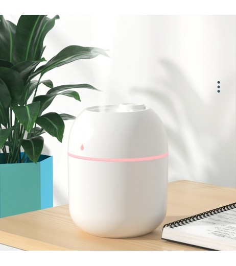 ミニデスクトップ静音USB加湿器、プッシュボタンタイプ、ナイトライト、≤36V、≤10㎡、最大300mL/h、<1L、蓋を開けて給水、噴霧、バッテリーなし、オフィス、寝室、家庭用