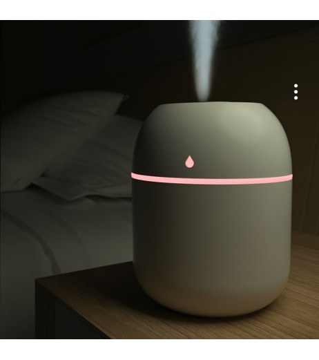 ミニデスクトップ静音USB加湿器、プッシュボタンタイプ、ナイトライト、≤36V、≤10㎡、最大300mL/h、<1L、蓋を開けて給水、噴霧、バッテリーなし、オフィス、寝室、家庭用