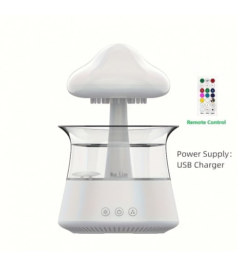 レインランプエッセンス、加湿器300ml 冷雾ディフューザー 小さなテーブル用空気加湿器 乾燥空気を救う 雨滴キノコ