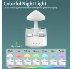 450mlの雨デザインLEDナイトライト加湿器、USB Type-C給電、マッシュルームサイズ、リラックスした雰囲気のためのマルチカラー、家庭用ベッドルームのデコレーション