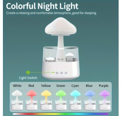450mlの雨デザインLEDナイトライト加湿器、USB Type-C給電、マッシュルームサイズ、リラックスした雰囲気のためのマルチカラー、家庭用ベッドルームのデコレーション