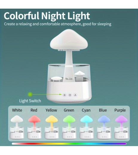 450mlの雨デザインLEDナイトライト加湿器、USB Type-C給電、マッシュルームサイズ、リラックスした雰囲気のためのマルチカラー、家庭用ベッドルームのデコレーション