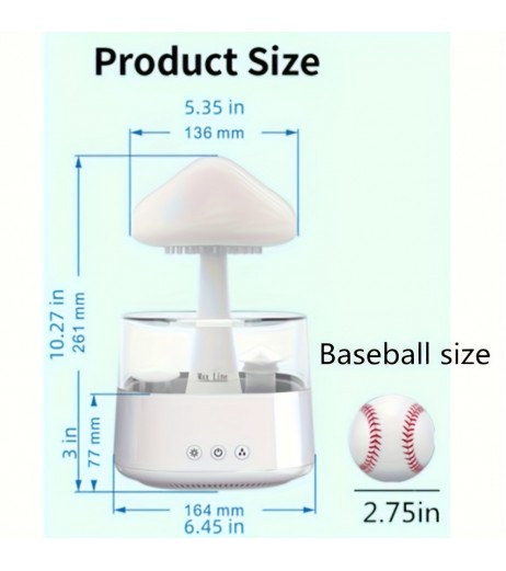 450mlの雨デザインLEDナイトライト加湿器、USB Type-C給電、マッシュルームサイズ、リラックスした雰囲気のためのマルチカラー、家庭用ベッドルームのデコレーション