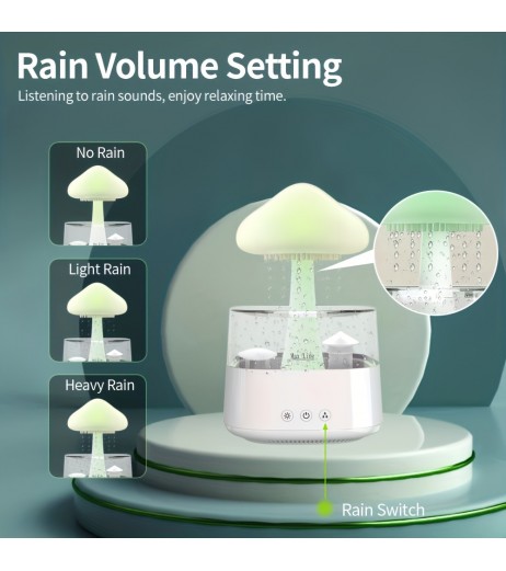 450mlの雨デザインLEDナイトライト加湿器、USB Type-C給電、マッシュルームサイズ、リラックスした雰囲気のためのマルチカラー、家庭用ベッドルームのデコレーション
