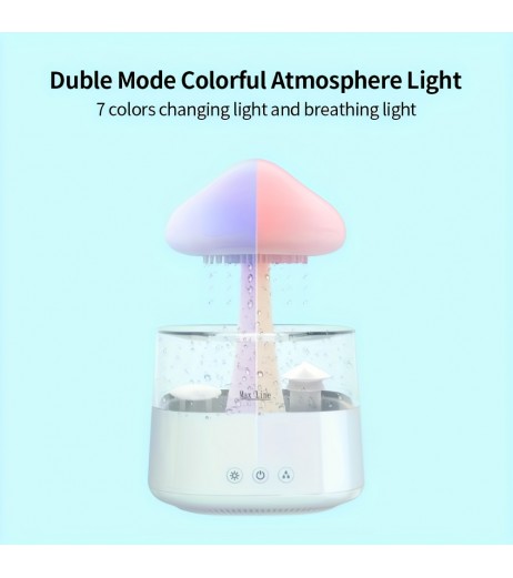 450mlの雨デザインLEDナイトライト加湿器、USB Type-C給電、マッシュルームサイズ、リラックスした雰囲気のためのマルチカラー、家庭用ベッドルームのデコレーション