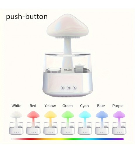 450mlの雨デザインLEDナイトライト加湿器、USB Type-C給電、マッシュルームサイズ、リラックスした雰囲気のためのマルチカラー、家庭用ベッドルームのデコレーション