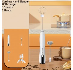 多機能USB充電式電動ミルクフォーマー＆ウィッシュ - 3段階スピード、クリーム・ベーキング・コーヒー・ホットチョコレートなど用デュアルステンレススチールウィッシュ
