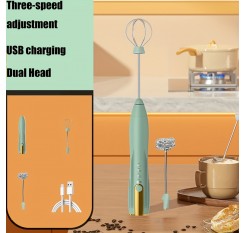 多機能USB充電式電動ミルクフォーマー＆ウィッシュ - 3段階スピード、クリーム・ベーキング・コーヒー・ホットチョコレートなど用デュアルステンレススチールウィッシュ