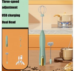 多機能USB充電式電動ミルクフォーマー＆ウィッシュ - 3段階スピード、クリーム・ベーキング・コーヒー・ホットチョコレートなど用デュアルステンレススチールウィッシュ