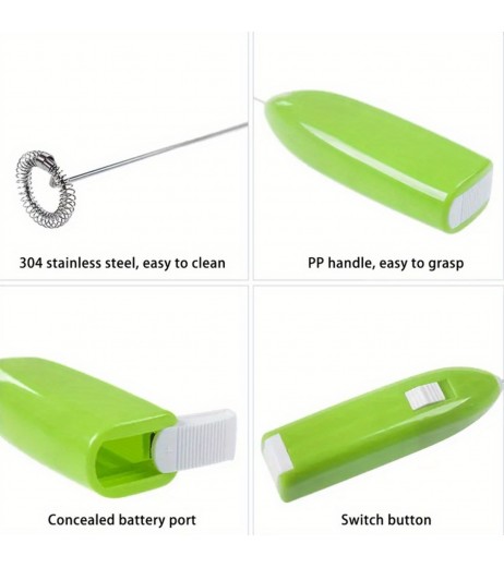 1pc ミニ電気ミルクフロッサー、ポータブルハンドヘルドカプチーノフロッサー、ステンレススチールキッチンアクセサリー、コーヒー＆デザート用の調理ガジェット（バッテリーは含まれていません）-多言語（英語、スペイン語、ドイツ語、ポルトガル語、日本語）