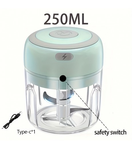 250mlのガーリックチョッパー、USB充電式のガーリックミンサー、ニンニク、ショウガ、唐辛子、玉ねぎを刻むのに適しており、ガーリックペーストを作るためのポータブルガーリックプレス。