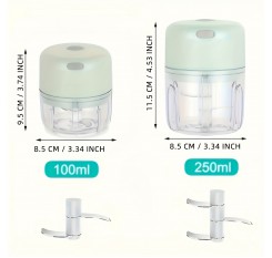 電動ミニフードチョッパー、100/250ml容量、ポータブルUSB充電式ガーリックカッター、コンパクトな野菜プロセッサー、フルーツ&ミートグラインダー、玉ねぎ、唐辛子、セロリ、生姜を刻むキッチンガジェット