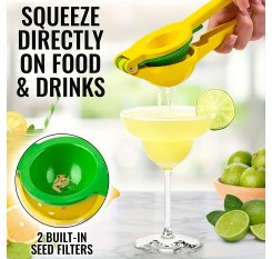 2-in-1 レモン＆ライム絞り器 – 速くて簡単なジュース抽出、鮮度を保つコンパクトデザイン、食器洗い機対応、耐久性のある素材、カクテル、マリネ＆外出先での使用に最適、シトラスジュースエキスチャー | コンパクトジューサー | 効率的な抽出、レモネードスタンド用品