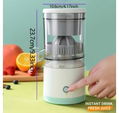 USB充電式自動シトラスジューサー – ポータブル多機能フルーツスクイザー、食品グレードABSカップ付き、36V以下、ステンレススチールブレード、ライトグリーンのアクセント、自宅や外出先での新鮮なジュースに最適