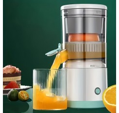 USB充電式自動シトラスジューサー – ポータブル多機能フルーツスクイザー、食品グレードABSカップ付き、36V以下、ステンレススチールブレード、ライトグリーンのアクセント、自宅や外出先での新鮮なジュースに最適