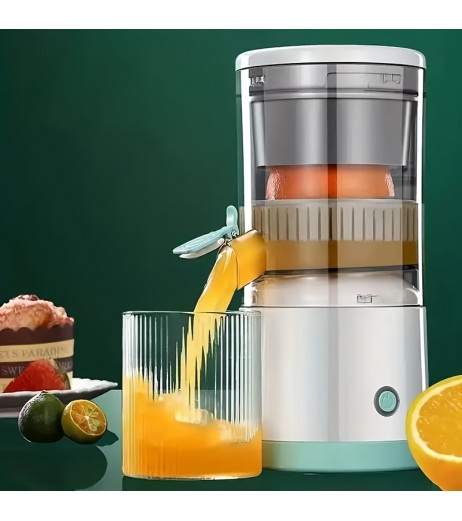 USB充電式自動シトラスジューサー – ポータブル多機能フルーツスクイザー、食品グレードABSカップ付き、36V以下、ステンレススチールブレード、ライトグリーンのアクセント、自宅や外出先での新鮮なジュースに最適