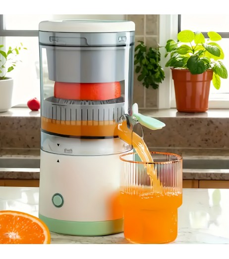 USB充電式自動シトラスジューサー – ポータブル多機能フルーツスクイザー、食品グレードABSカップ付き、36V以下、ステンレススチールブレード、ライトグリーンのアクセント、自宅や外出先での新鮮なジュースに最適