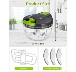 マニュアルオニオンカッター、マニュアル野菜カッター、追加の3枚の刃と1つのミキサー、520 Mlのオニオンカッター、ケーブル付きのオニオンカッター、オニオン、野菜、果物用の小型マルチチョッパー