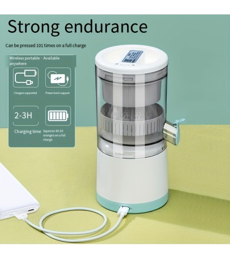 ポータブルワイヤレス電動ジューサー、13.53oz容量、USB充電式1600mAhリチウムバッテリー、ボタン制御、非加熱食品グレードPP、取り外し可能なカップ、自動ジュースセパレーター付きフレッシュジュース