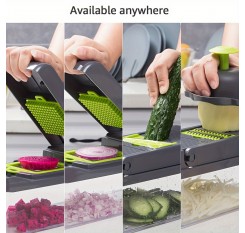 14-in-1 手動野菜チョッパー、多機能カッター、マンドリンスライサー、タマネギダイス、ジャガイモ、トマト、キュウリ、ニンジン用、キッチンフードプロセッサー、プラスチック、電源不要、電池不要