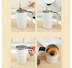 スマート温度表示コーヒーマグ 自動撹拌機能付き、電気式で簡単にコーヒー/ミルクを混ぜる、耐久性と携帯性抜群のホーム＆オフィス・旅行用