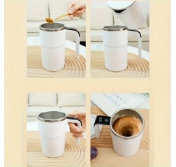 スマート温度表示コーヒーマグ 自動撹拌機能付き、電気式で簡単にコーヒー/ミルクを混ぜる、耐久性と携帯性抜群のホーム＆オフィス・旅行用