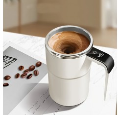 スマート温度表示コーヒーマグ 自動撹拌機能付き、電気式で簡単にコーヒー/ミルクを混ぜる、耐久性と携帯性抜群のホーム＆オフィス・旅行用