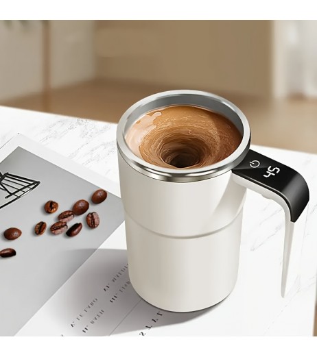 スマート温度表示コーヒーマグ 自動撹拌機能付き、電気式で簡単にコーヒー/ミルクを混ぜる、耐久性と携帯性抜群のホーム＆オフィス・旅行用