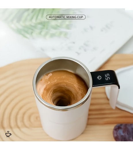 スマート温度表示コーヒーマグ 自動撹拌機能付き、電気式で簡単にコーヒー/ミルクを混ぜる、耐久性と携帯性抜群のホーム＆オフィス・旅行用