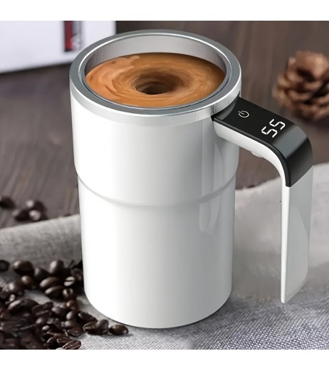 スマート温度表示コーヒーマグ 自動撹拌機能付き、電気式で簡単にコーヒー/ミルクを混ぜる、耐久性と携帯性抜群のホーム＆オフィス・旅行用