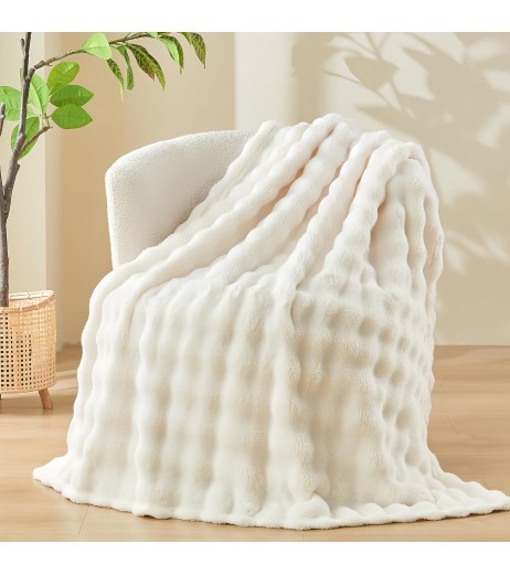1pc ルックス超ソフト3Dバブルフェンネルフリースブランケット、ソファ、ベッド用。リビングルーム、寝室用の超暖かいおしゃれなブランケット。