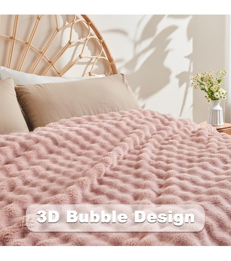 1pc ルックス超ソフト3Dバブルフェンネルフリースブランケット、ソファ、ベッド用。リビングルーム、寝室用の超暖かいおしゃれなブランケット。