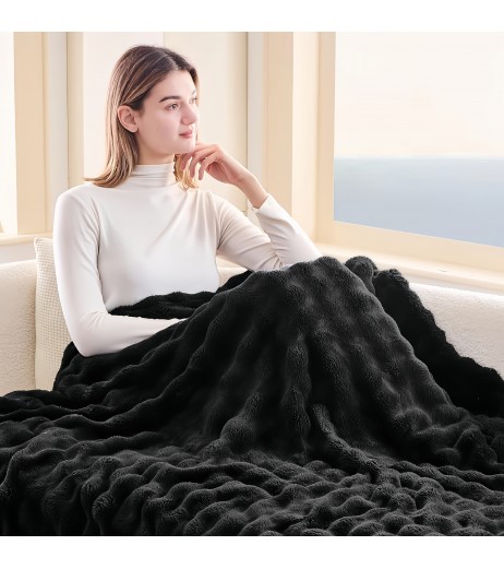 1pc ルックス超ソフト3Dバブルフェンネルフリースブランケット、ソファ、ベッド用。リビングルーム、寝室用の超暖かいおしゃれなブランケット。