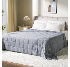 成人用 203.2x220.98 cm 軽灰色加重ブランケット - 超ソフトポリエステル、6.8KG、9.07KG、11.34KG、全季節快適寝床、ソファベッド、洗濯機洗い可能、睡眠快適|モダンスタイル|通気性のある素材