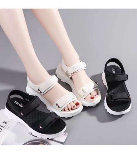 女性用快適プラットフォームサンダル - オープントゥ、調節可能なフック＆ループファスナークロージャー、通気性マイクロファイバーファブリック、軽量EVAソール、夏のビーチシューズ、ベージュ＆ブラックレディースサンダル、ストラップ付きサンダル