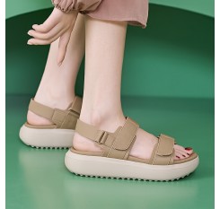 女性の夏のカジュアルプラットフォームサンダル - ブラックストラップオン、厚底、防水、足首サポート、フックアンドループクロージャー、カジュアルな服装に最適なスタイリッシュなオープントゥフットウェア、カジュアルフットウェア | プラットフォームサンダル | 耐久性のあるフットウェア