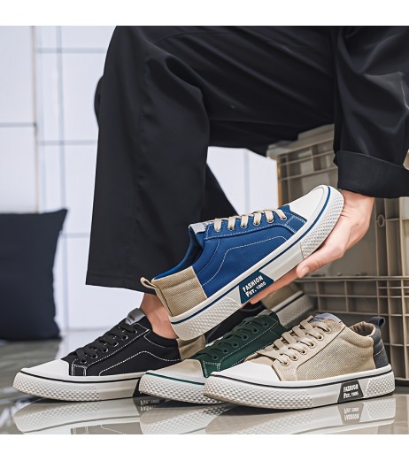 Men'S Casual Low Top Sneakers - Beige Canvas, Lace-Up with Round Toe, Rubber Sole, All-Season Comfort Shoes, Casual Footwear | Casual Style | Rubber Sole Sneakers