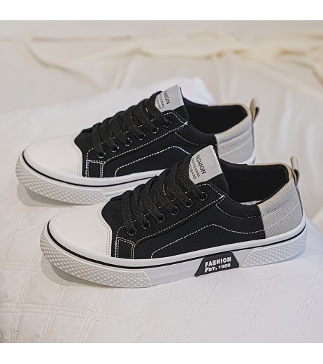 Men'S Casual Low Top Sneakers - Beige Canvas, Lace-Up with Round Toe, Rubber Sole, All-Season Comfort Shoes, Casual Footwear | Casual Style | Rubber Sole Sneakers