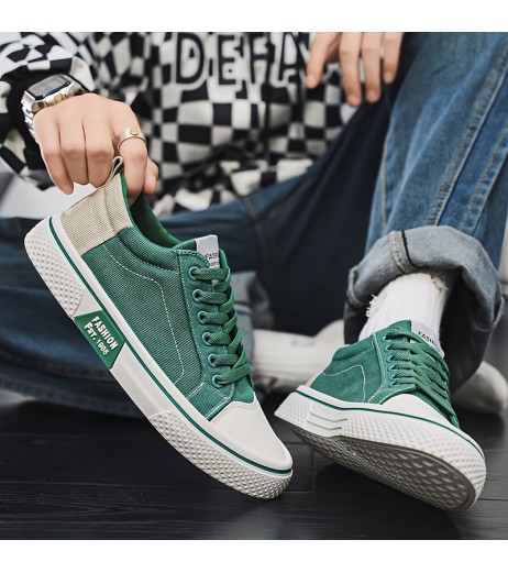 Men'S Casual Low Top Sneakers - Beige Canvas, Lace-Up with Round Toe, Rubber Sole, All-Season Comfort Shoes, Casual Footwear | Casual Style | Rubber Sole Sneakers