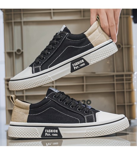 Men'S Casual Low Top Sneakers - Beige Canvas, Lace-Up with Round Toe, Rubber Sole, All-Season Comfort Shoes, Casual Footwear | Casual Style | Rubber Sole Sneakers