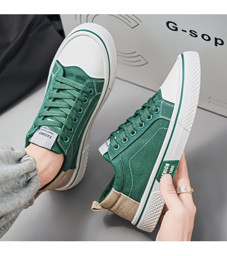 Men'S Casual Low Top Sneakers - Beige Canvas, Lace-Up with Round Toe, Rubber Sole, All-Season Comfort Shoes, Casual Footwear | Casual Style | Rubber Sole Sneakers