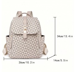 女性向けのヴィンテージチェック柄バックパック、調節可能なストラップ付きの大容量ショルダーバッグ、軽量、ジッパークロージャー、ポリエステル裏地、ランダムなダイヤモンドプリントデザイン - ブラック/ベージュ/ダークブラウン